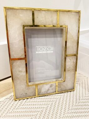 Tozai Home White Quartz Brass Trim 5x7 Photo Frame